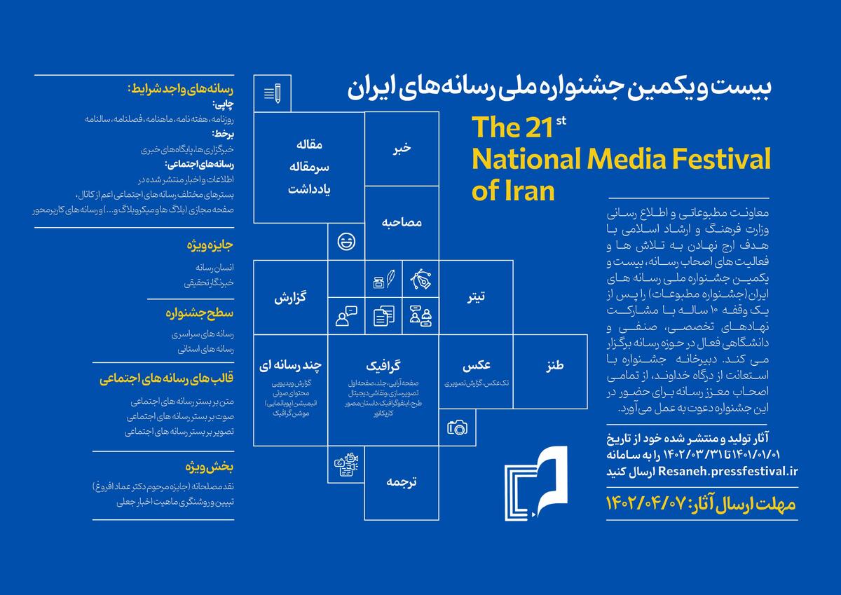فراخوان بیست‌ویکمین جشنواره ملی رسانه‌های ایران منتشر شد